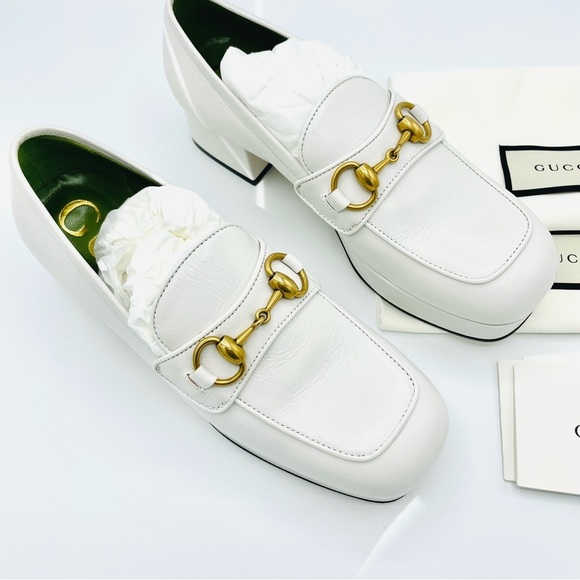 GUCCI Houdan Horsebit Leather Platform Loafers Great White Size 36 - Picture 6 of 12